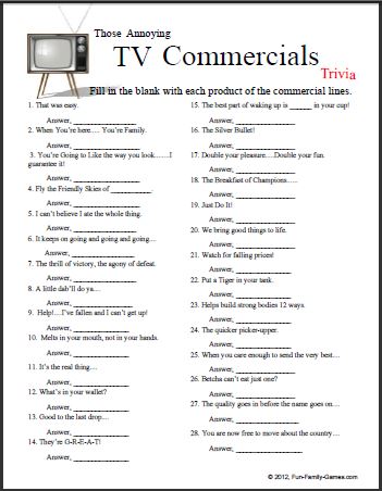 This TV Commercials Trivia game will certainly test the memory.
