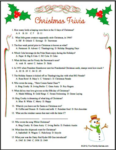 Christmas Trivia, 10 games, for entire family FUN