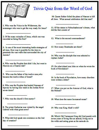 Free Printable Bible Trivia With Answers
