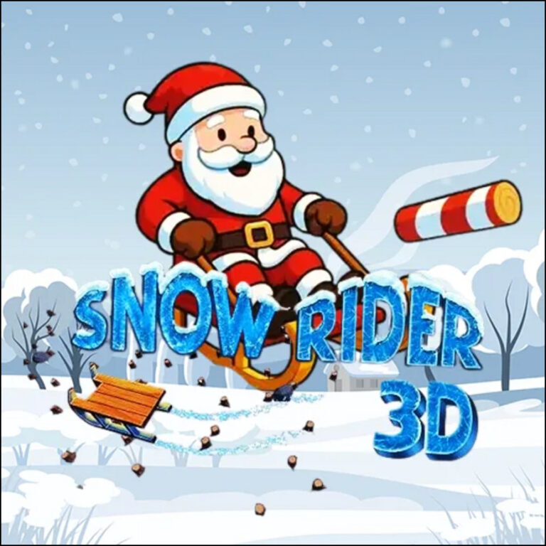 Snow Rider 3d game showing a red sled racing down snowy hills